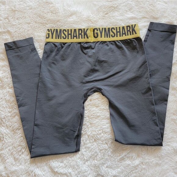 Gymshark Fit Seamless Charcoal Grey w Yellow Waistband Leggings S Small - Picture 7 of 12
